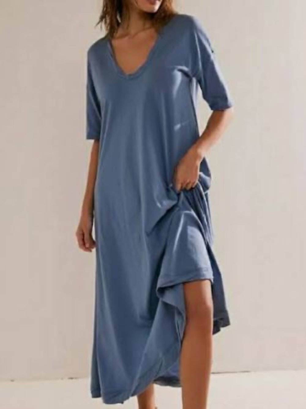 NWT Free People FP Beach Montauk Midi Dress Blue Relaxed Boho Oversized S